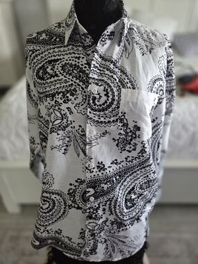 Cubavera Black and White Paisley Camp Shirt